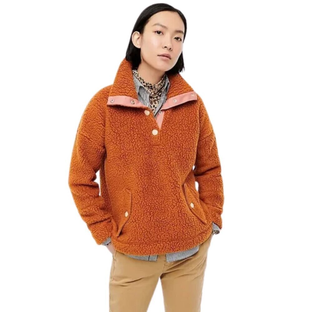 J. Crew Snap Collar Sherpa Sweatshirt Polartec Fleece Pullover Women's 2X Adobe